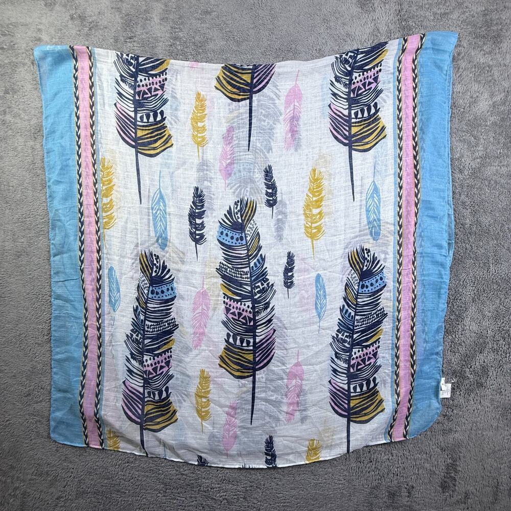 Ganz Boho Feather Scarf 72" NEW Blue Pink Super Soft
